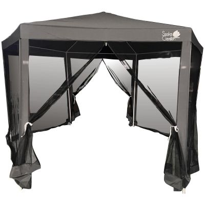 14. HEXAGONAL GARDEN PAVILION 2x2x2x2.5M WITH MOSQUITO NET, GRAY