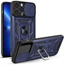 Hybrid Armor Camshield case for iPhone 13 Pro Max armored case with camera cover blue