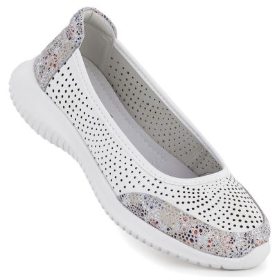 Women's leather openwork shoes, white, S.Barski 7036