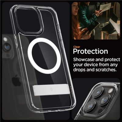 15. Spigen Ultra Hybrid S MagSafe Case with Stand for iPhone 15 Pro - Transparent
