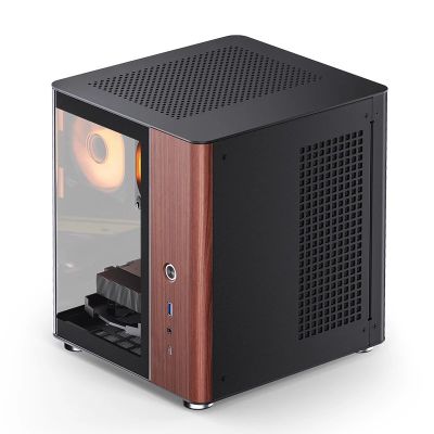 9. Jonsbo TK-0 PC Case, Mini-Tower, Mini-ITX, Tempered Glass, Wood - black
