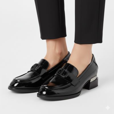 5. Women's patent leather shoes with a decorative heel, black Vinceza 58638