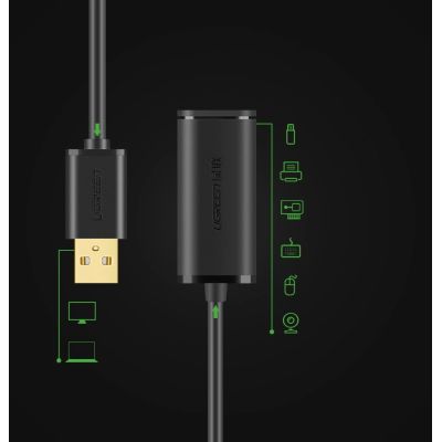 7. Ugreen USB 2.0 Active Extension Cable 480 Mbps 10 m Black (US121 10321)