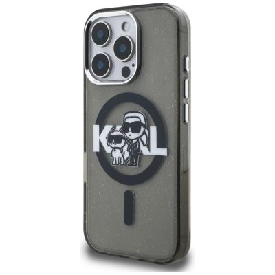 2. Karl Lagerfeld IML Glitter Karl & Choupette Sketch Logo MagSafe Case for iPhone 16 Pro Max - Black