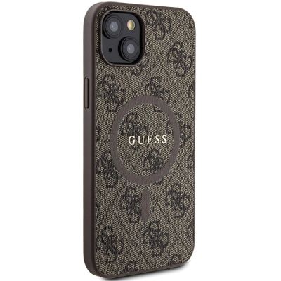4. Guess 4G Collection Leather Metal Logo MagSafe Case for iPhone 15 Plus / 14 Plus - Brown