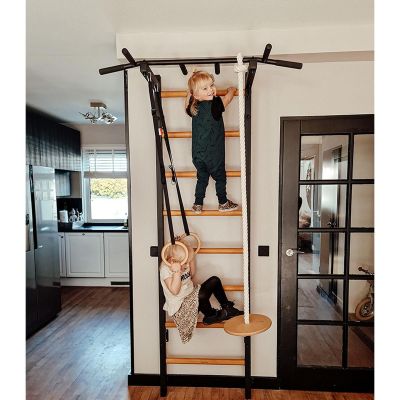 22. WOODEN AND METAL GYMNASTIC WALL BAR WITH WOODEN BAR AND ACCESSORIES BENCHK 221B A076