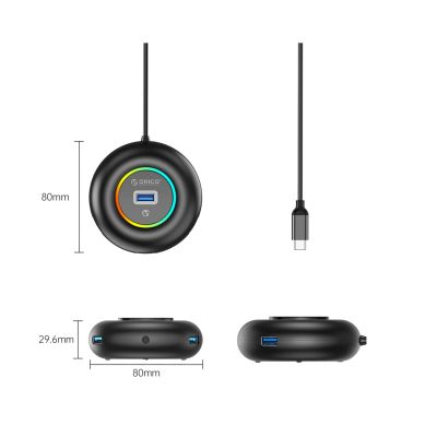 2. Orico YXR4-C3 RGB USB Hub 4-Port USB-A 3.0 with Audio/Microphone Port 1.8m - Black
