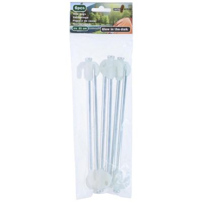 8. TENT PEGS 20.5 CM SET OF 6 METAL PLASTIC GLOWING AT NIGHT CAMP ACTIVE