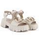 3. Women's leather sandals on a platform with decoration, beige Vinceza 26-79611