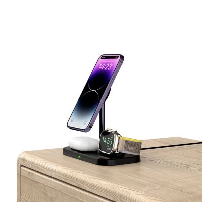 5. Tech-Protect QI15W-A22 MagSafe Inductive Charger with 3in1 MagSafe Stand for Smartphone / Apple Watch / AirPods - Black