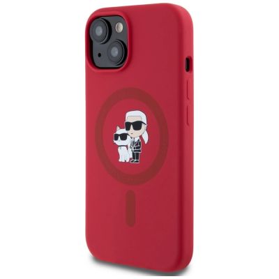 2. Karl Lagerfeld Silicone Karl&Choupette Heads Ring MagSafe iPhone 15 Case - Red