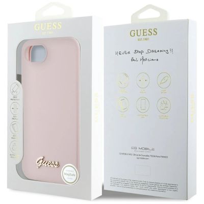 8. Guess Silicone Script Metal Logo MagSafe iPhone 16e Case - Pink