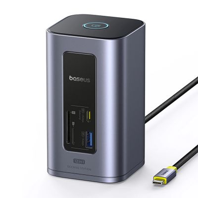 Baseus NU1 Air Spacemate hub 12in1 USB-C docking station - 2xHDMI 4K@60Hz 2xUSB-C 10Gb/s 2xUSB-A 5Gb/s 2xUSB-A (480Mb/s) RJ45 SD/microSD 3.0 USB-C (PD) - gray