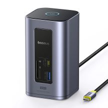 Baseus NU1 Air Spacemate hub 12in1 USB-C docking station - 2xHDMI 4K@60Hz 2xUSB-C 10Gb/s 2xUSB-A 5Gb/s 2xUSB-A (480Mb/s) RJ45 SD/microSD 3.0 USB-C (PD) - gray