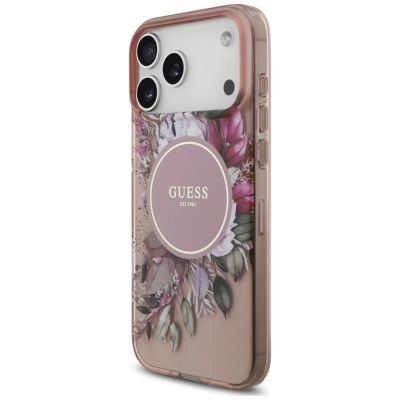 3. Guess IML Flowers Pearl Strap MagSafe Case for iPhone 18 Pro Max / 17 Pro Max – Pink