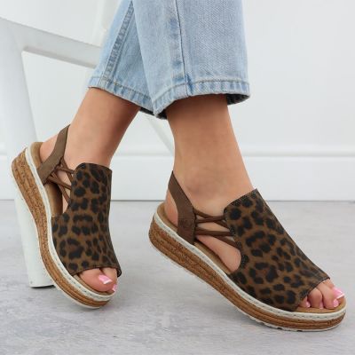 13. Women's beige leopard print platform sandals Rieker 62741-90
