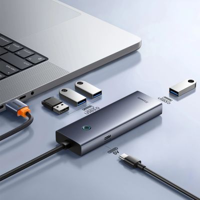 6. Baseus UltraJoy Series USB-A hub 4xUSB-A 3.0 1xUSB-C 5V 50cm - gray