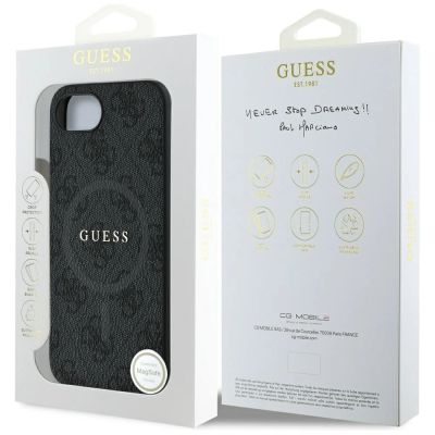 8. Guess PU Leather 4G Colored Ring Case with MagSafe for iPhone 16e - Black