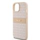6. DKNY Leather Mono Stripe & Metal Logo Case for iPhone 15 Plus / 14 Plus - Pink