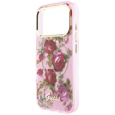 6. Guess IML Glitter Blossom Roses Case for iPhone 17 Pro / 18 Pro - Pink
