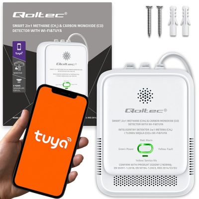 7. QOLTEC NATURAL GAS AND CARBON MONOXIDE LEAK SENSOR | TUYA | WI-FI | 85DB ALARM | LED