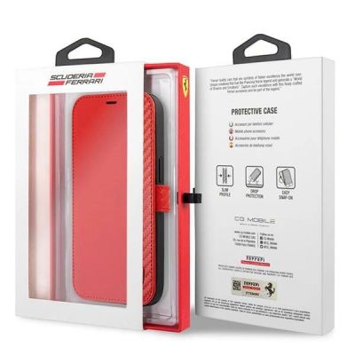 7. Ferrari FESAXFLBKP13SRE iPhone 13 mini 5.4" red/red book On Track Carbon Stripe
