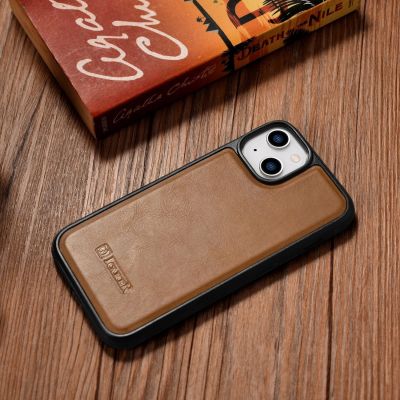 11. iCarer Leather Oil Wax case covered with natural leather for iPhone 14 Plus brown (WMI14220719-TN)