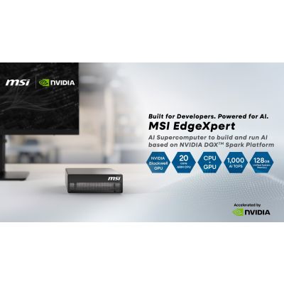 14. MSI AI EdgeXpert MS-C931 ARM Cortex-X925 10Core + ARM Cortex-A725 10Core 128GB LPDDR5x SSD4TB M.2 NVMe NVIDIA GB10 Grace Blackwell Superchip 1000 AI TOPS (FP4, Sparse) WiFi7 10GbE NVIDIA DGX OS