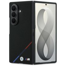 BMW M Leather Perforated Tricolor Stripe Metal Logos MagSafe Case for Samsung Galaxy Z Fold 8 Ultra - Black