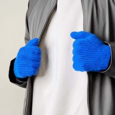 5. Braided telephone gloves with cutouts for fingers - blue