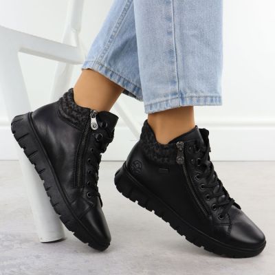 5. Rieker N1305-00 women's leather waterproof ankle boots, black