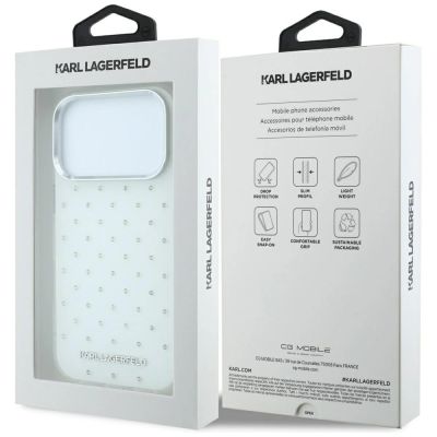 8. Karl Lagerfeld IML Rhinestones Allover and Electroplated Logo Case for iPhone 17 Pro / 18 Pro - White