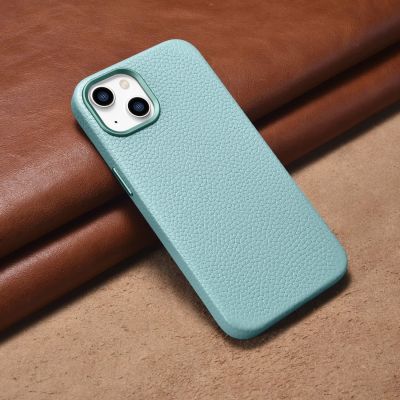 13. iCarer Litchi Premium Leather Case iPhone 14 Plus Magnetic Leather Case with MagSafe Green (WMI14220711-GN)