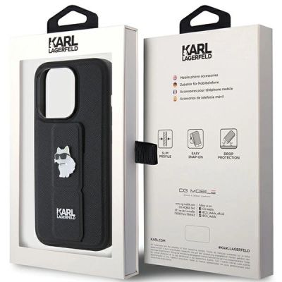 9. Karl Lagerfeld Gripstand Saffiano Choupette Pins case for iPhone 15 Pro Max - black