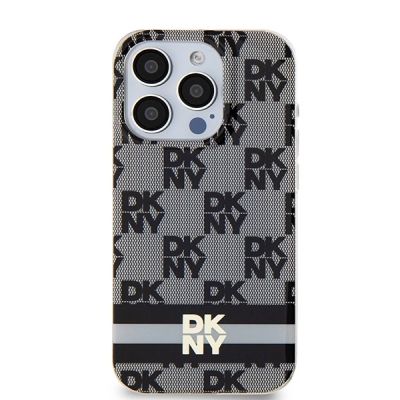 3. DKNY IML Checkered Mono Pattern & Printed Stripes MagSafe Case for iPhone 13 Pro Max - Black