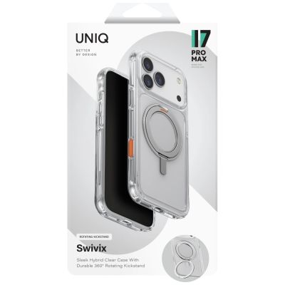 6. Uniq Swivix 360 Rotating Kickstand Case for iPhone 17 Pro Max - Transparent