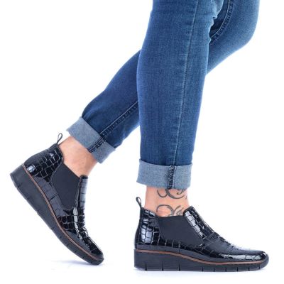 66. Rieker W R474 snakeskin leather ankle boots black