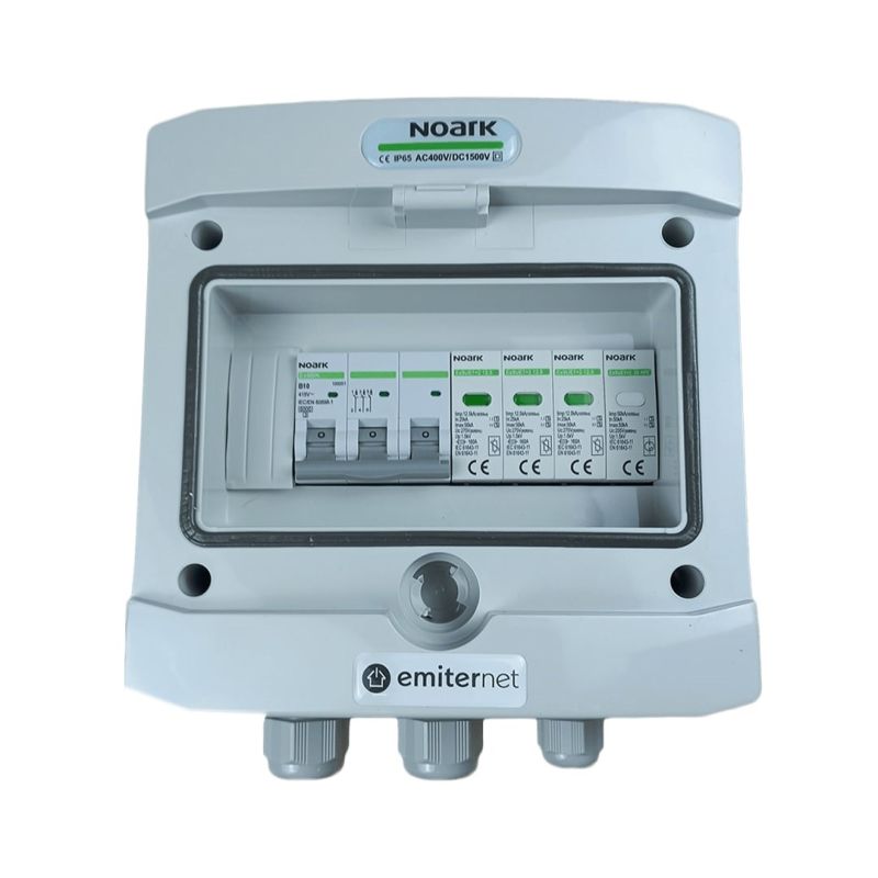 Hermetic IP65 EMITER AC connection switchboard with AC surge arrester Noark type 1+2, 10A 3-F