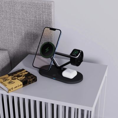 5. Tech-Protect QI15W-A41 3in1 Wireless Charger with MagSafe for Apple Devices - Black