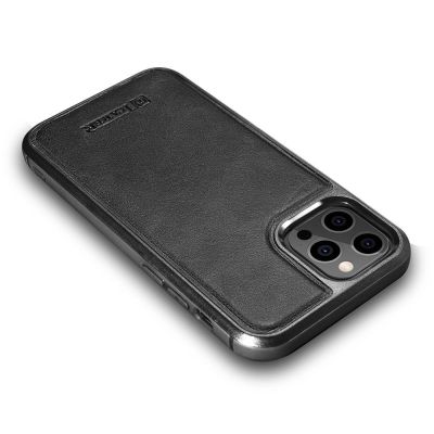 4. iCarer Leather Oil Wax case covered with natural leather for iPhone 12 Pro Max black (ALI1206-BK)