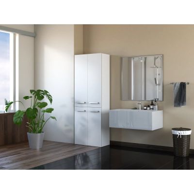6. NEL BATHROOM COLUMN WHITE 1 BASKET LONG DOOR SET