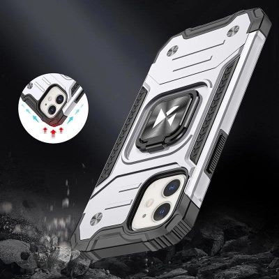 7. Wozinsky Ring Armor case for iPhone 14 armored cover magnetic holder ring silver