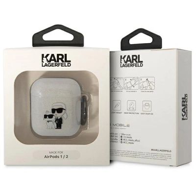 3. Karl Lagerfeld KLA2HNKCTGT Airpods 1/2 cover transparent Gliter Karl&Choupette