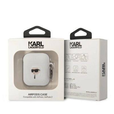 3. Karl Lagerfeld KLA2RUNIKH AirPods 1/2 cover white/white Silicone Karl Head 3D