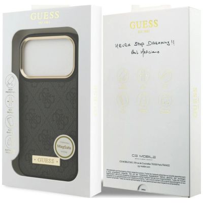 8. Guess 4G Logo Plate MagSafe Case for iPhone 18 Pro / 17 Pro – Black