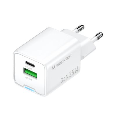 2. Wozinsky WWC-35W GaN USB-A + USB-C Wall Charger - White