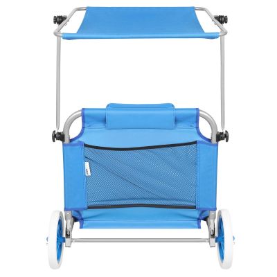 3. FOLDABLE BEACH CHAIR WITH CANOPY ON WHEELS 116x62x60-90CM BLUE