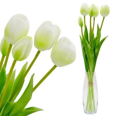 22. BOUQUET OF 5 WHITE TULIPS 39 CM LIFE-LIKE SPRING DECORATION