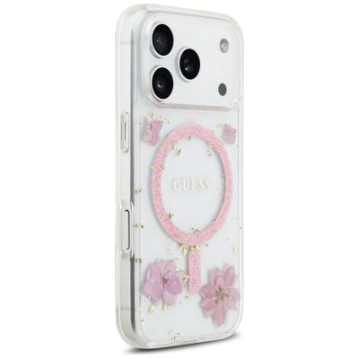 4. Guess Resin Flowers Glitter MagSafe Case for iPhone 17 Pro - Pink