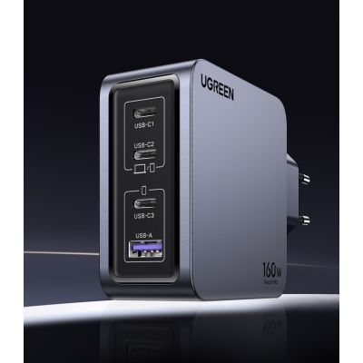 5. Ugreen Nexode Pro 160W GaN Charger with USB-C Cable Universal Black, Gray AC Fast Charging Internal